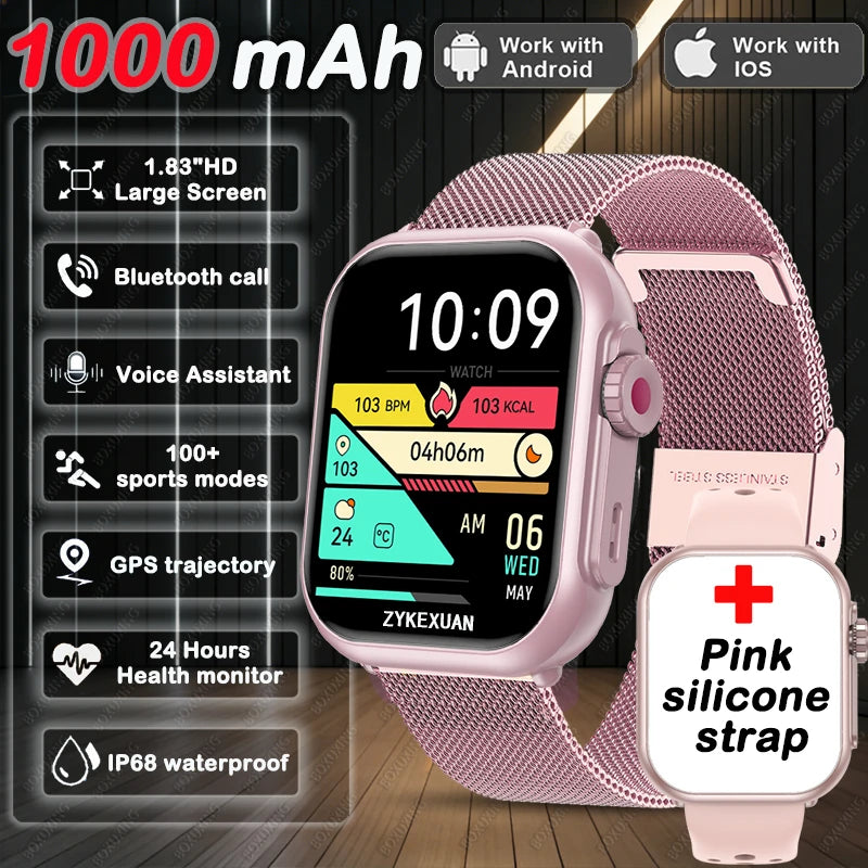 Pink mesh belt Color AMOLED GPS Smart Watch With Bluetooth Calls & IP68