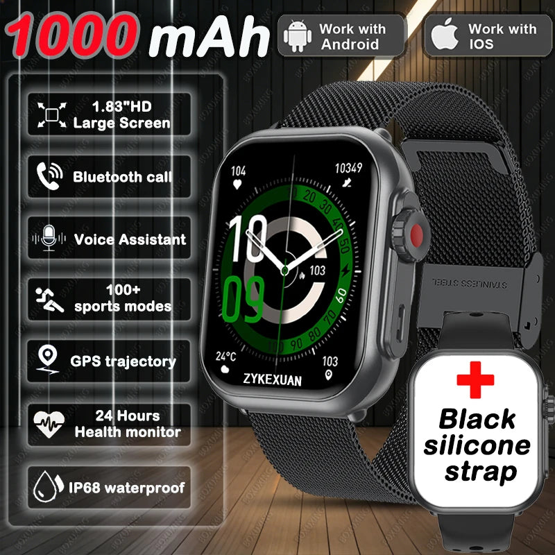 Black mesh belt Color AMOLED GPS Smart Watch With Bluetooth Calls & IP68