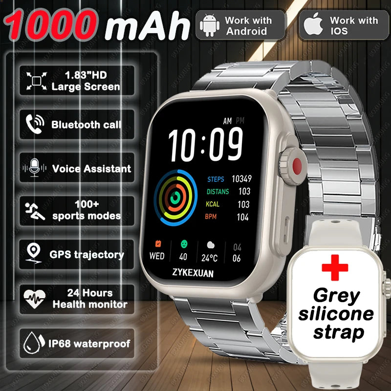 Silver steel belt Color AMOLED GPS Smart Watch With Bluetooth Calls & IP68