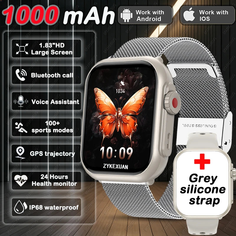 Silver mesh belt Color AMOLED GPS Smart Watch With Bluetooth Calls & IP68