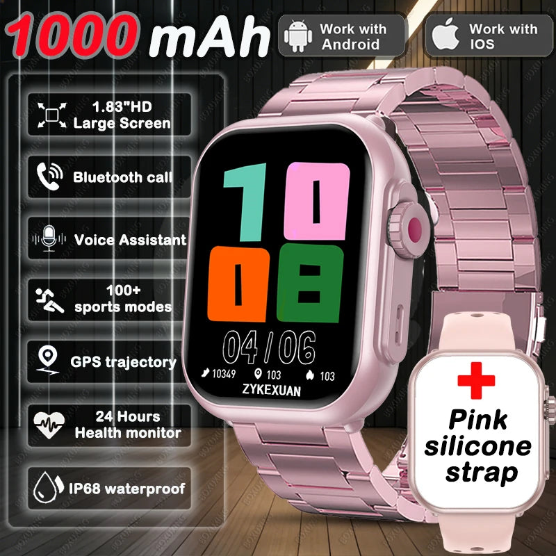 Pink steel belt Color AMOLED GPS Smart Watch With Bluetooth Calls & IP68