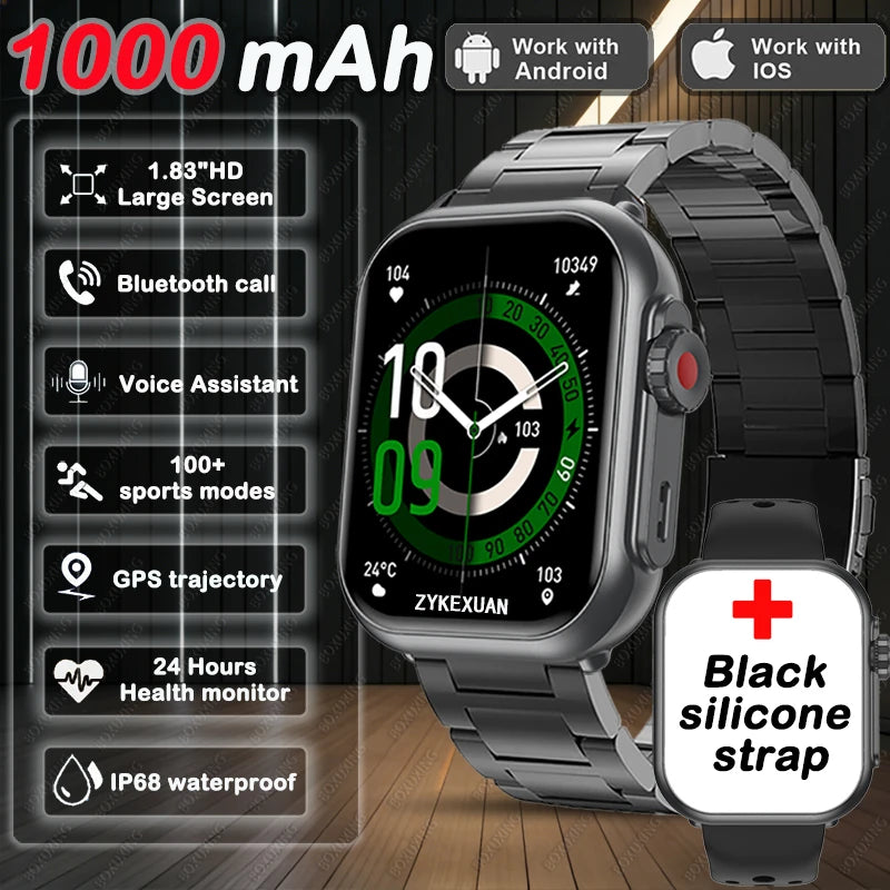 Black steel belt Color AMOLED GPS Smart Watch With Bluetooth Calls & IP68